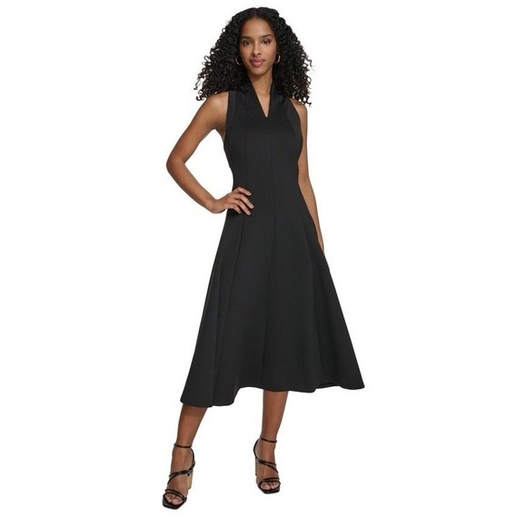Calvin Klein Sleeveless Scuba Crepe A-Line Logo Zip Dress Size 10 Cocktail Party - Picture 2 of 13